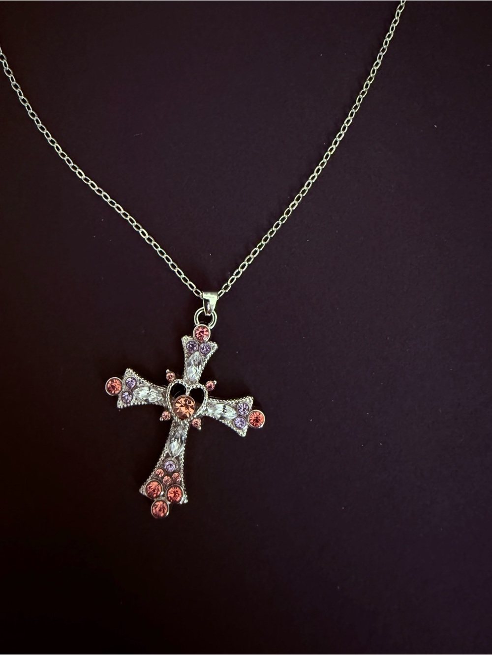 Punk Cross Pendant Necklace – Rhinestone Gothic Clavicle Chain, Adjustable